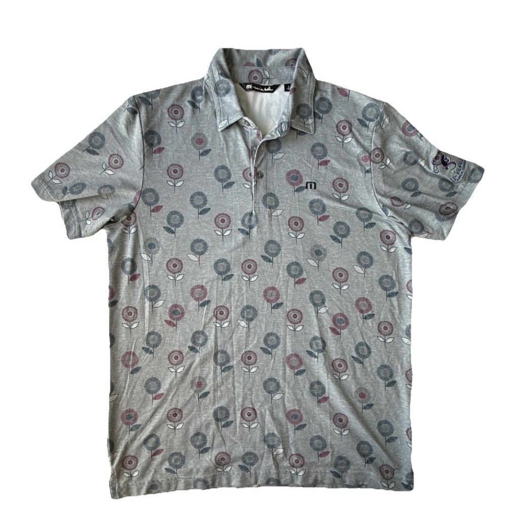 Travis Mathew Polo Shirt Men Large Performance Stretch Allover Floral Print Golf